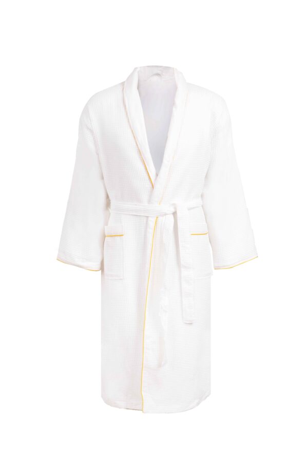 White & Yellow Striped Waffle Bathrobe (CNFIBO) – Fresh & Modern Style!
