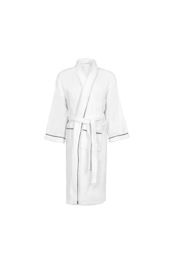White & Black Layered Shawl Collar Bathrobe (CNFIBO) – Premium Two-Tone Design!