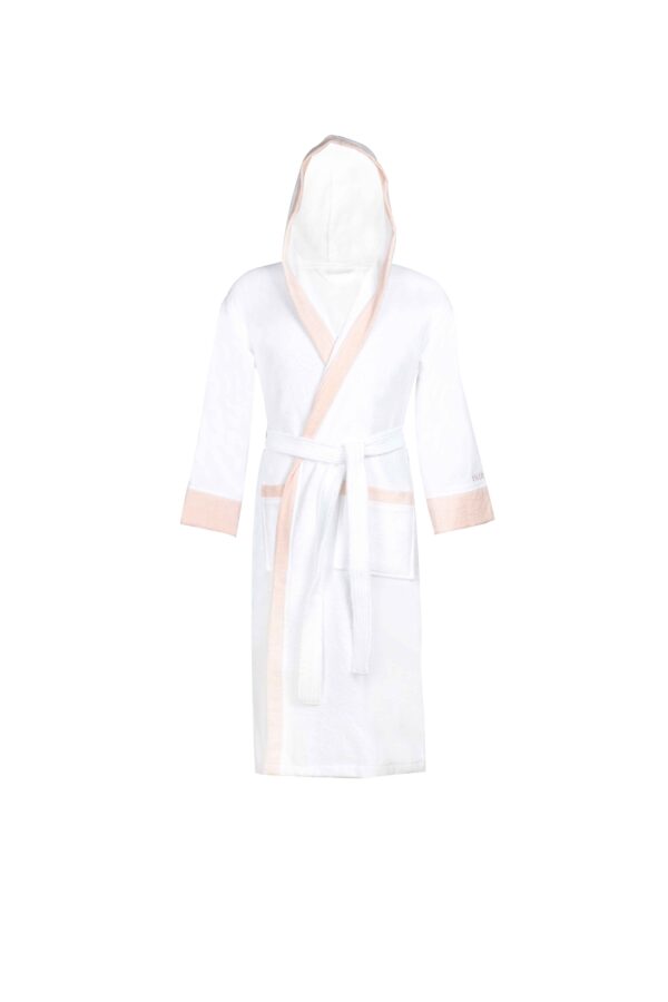 White & Pink Terry Hooded Bathrobe (CNFIBO) – Soft & Stylish Comfort!