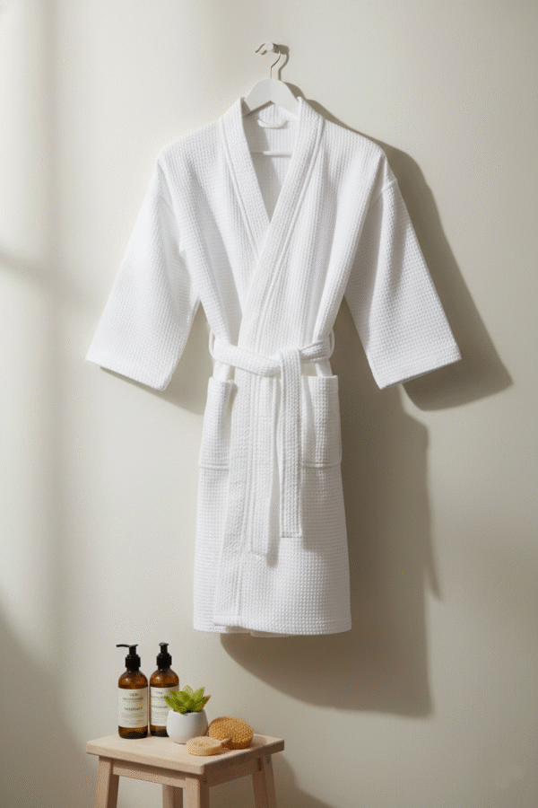White Velour Kimono Collar Bathrobe (CNFIBO) – Textured Velvet Luxury!